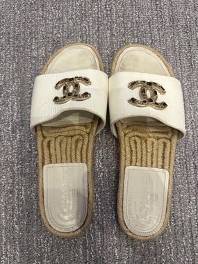 Chanel raffia and jeweled sandals